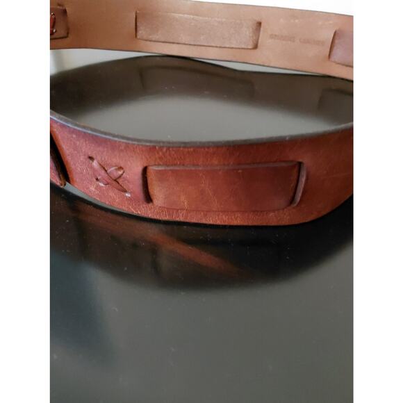 VTG Lauren Ralph Lauren Brown Leather Belt western Brass Double-Prong Buckle M main image 7